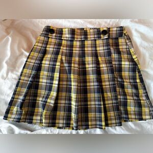 Topshop Yellow, Navy & Cream Plaid Pleated Skirt